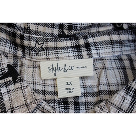Style and Co - Celestial Plaid (Stars Print) Smock Top - Rayon Flannel, 1X Plus - Picture 6 of 8